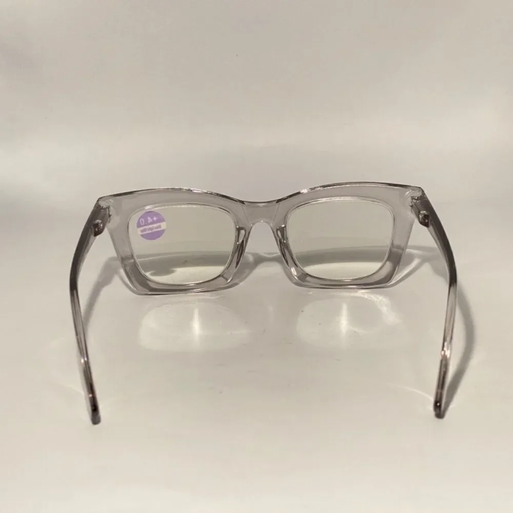 1334 Gretchen Reading Glasses 4.0 Square Clear Grey Frames NWT